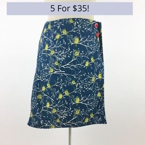 Blue Novelty Print Bird Wrap Skirt Cotton Lined